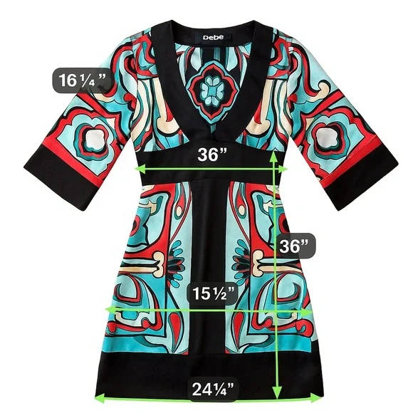 BeBe 100% Silk Graphic V-Neck Dress Size Small - Picture 16 of 16